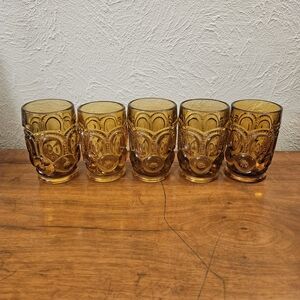 Vintage L.E. Smith‎ Glass Co. Moon and Star Amber Set of 5 Tumblers